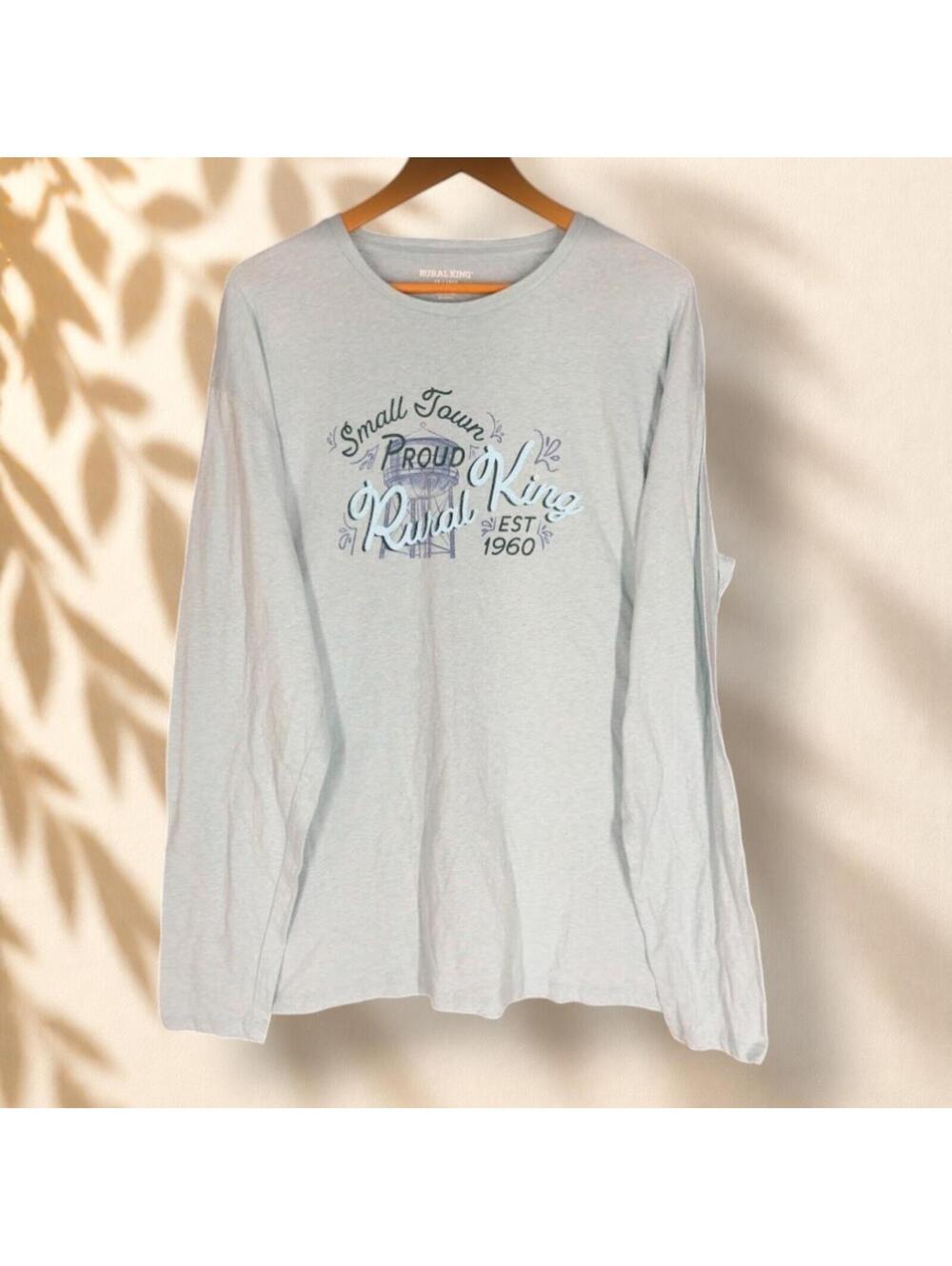 Rural Knig T-Shirt Men 2XL Blue Graphic Print Long Sleeve Cotton Relaxed Fit